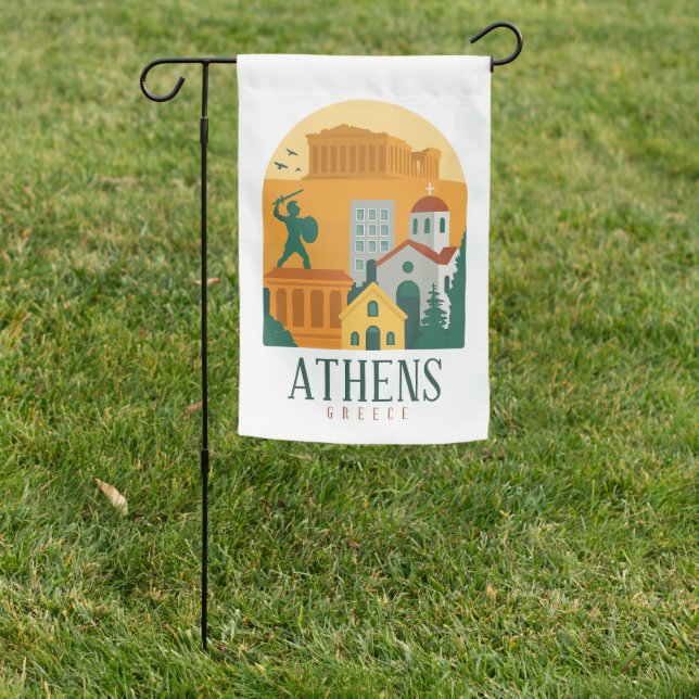 Vintage Athens Greece Travel – Parthenon Garden Flag (In SItu)