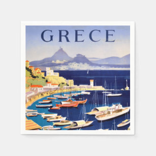 Vintage Athens Greece Travel Postcard Napkins
