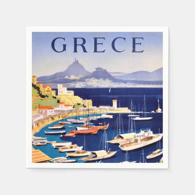 Vintage Athens Greece Travel Postcard Napkins (Front)