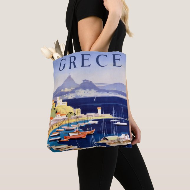 Vintage Athens Greece Travel Tote Bag (Close Up)