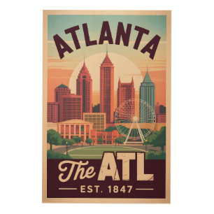 Vintage Atlanta Georgia The ATL Retro Travel Wood Wall Art