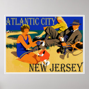 Vintage Atlantic City Beach Scene Poster
