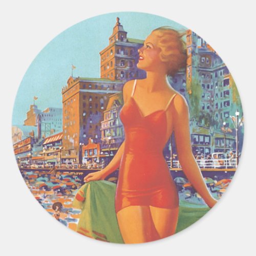 Vintage Atlantic City Image Classic Round Sticker