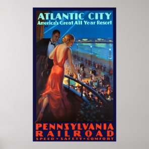 Vintage Atlantic City Railroad Travel Poster