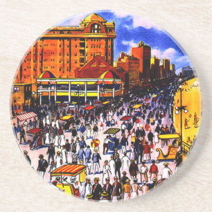 Vintage Atlantic City Train Travel Coaster