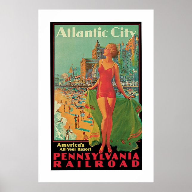 Vintage Atlantic City Travel Ad Poster (Front)