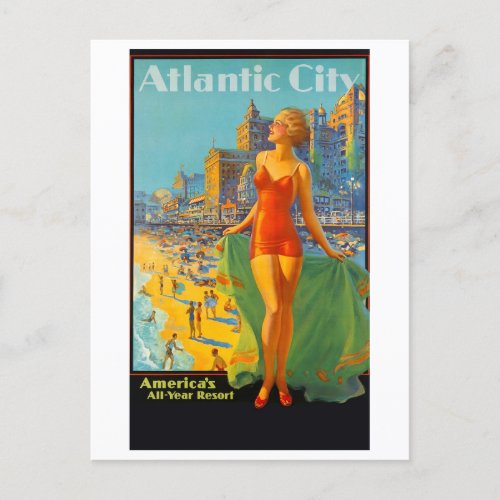 Vintage Atlantic City Travel Poster Postcard