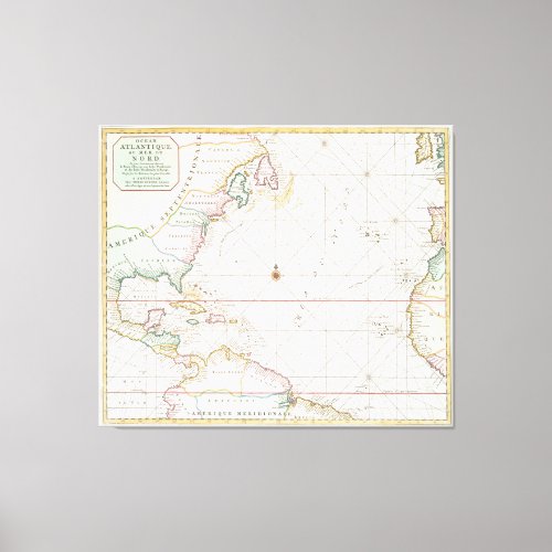 Vintage Atlantic Ocean  North America Map 1700s Canvas Print