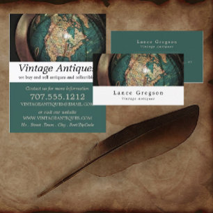 Vintage Atlas Globe, Antique Dealer Business Card