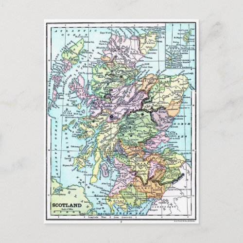 Vintage Atlas Map _ Scotland Postcard