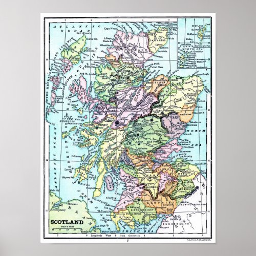 Vintage Atlas Map _ Scotland Poster