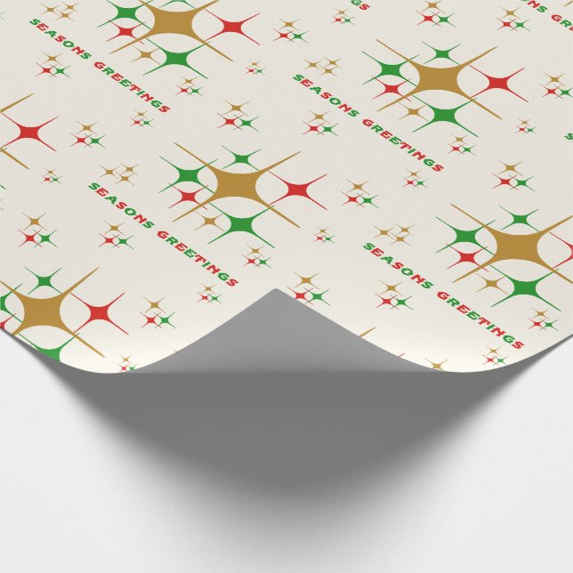 Vintage Atomic 1950s Seasons Greetings Christmas Wrapping Paper (Corner)