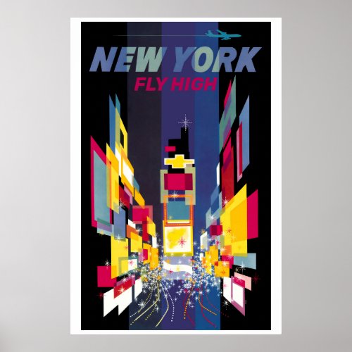 Vintage Atomic Age New York Times Square Airline Poster