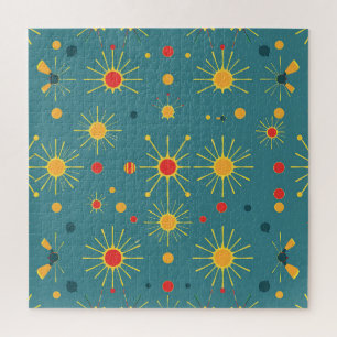 Vintage Atomic Burst Teal Pattern Jigsaw Puzzle