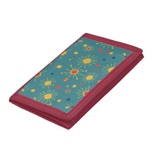 Vintage Atomic Burst Teal Pattern Tri-fold Wallet