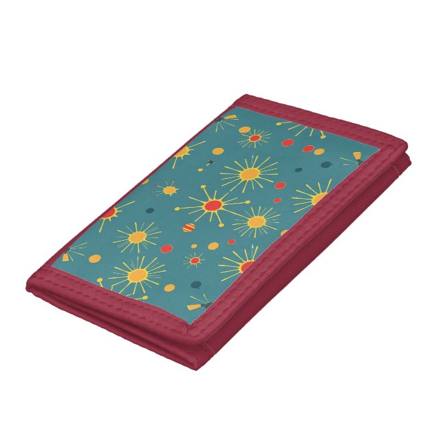Vintage Atomic Burst Teal Pattern Tri-fold Wallet (Bottom)