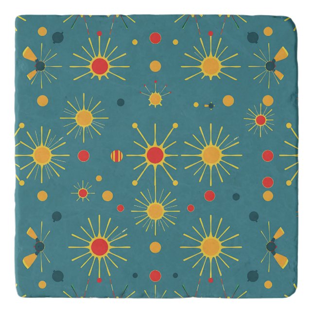 Vintage Atomic Burst Teal Pattern Trivet (Front)