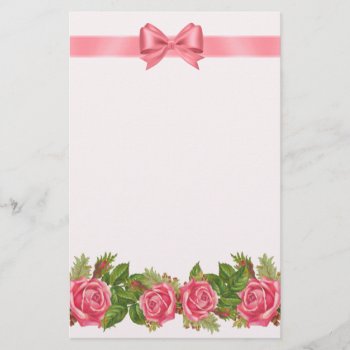 Vintage Attic Roses & Pink Ribbon & Bow Stationery by SimpleElegance at Zazzle
