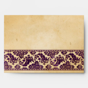 Vintage Aubergine Damask Lace Wedding Envelope
