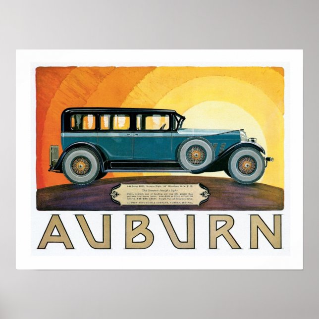 Vintage Auburn Motors Sunburst Ad Poster (Front)