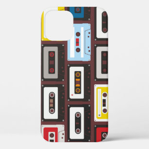 Vintage audio cassettes, seamless background. iPhone 12 case