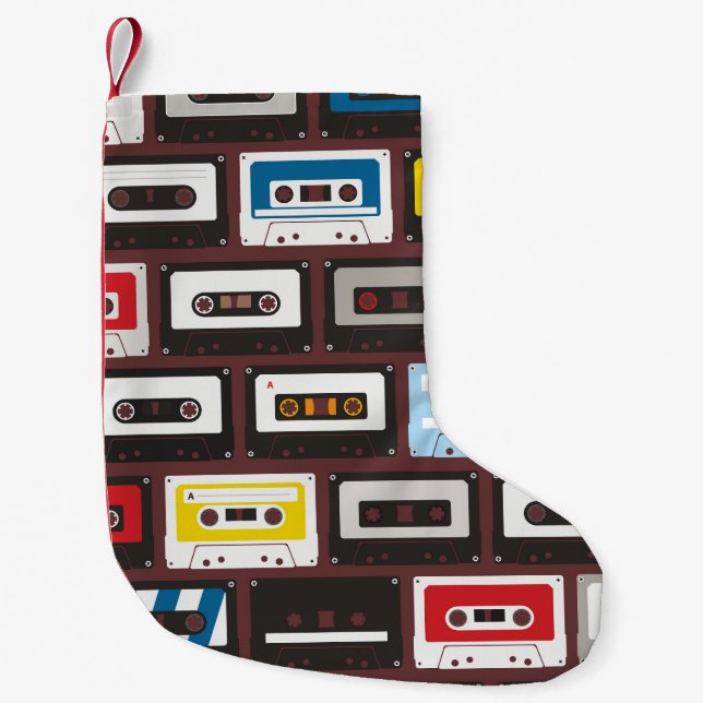 Vintage audio cassettes, seamless background. small christmas stocking (Front)