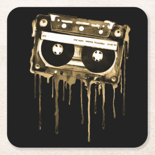 Vintage audiocassette square paper coaster