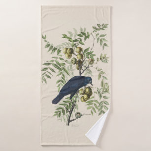 Vintage Audubon American Crow Bird Nature Art Bath Towel Set