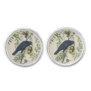 Vintage Audubon American Crow Bird Nature Art Cufflinks