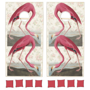 Vintage Audubon American Flamingo Pink Bird Art Cornhole Set
