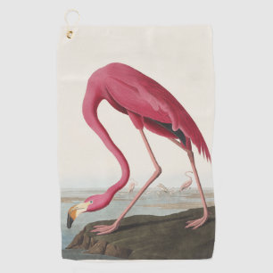 Vintage Audubon American Flamingo Pink Bird Art Golf Towel