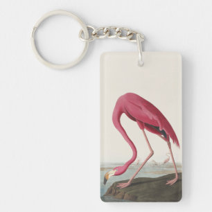 Vintage Audubon American Flamingo Pink Bird Art Keychain