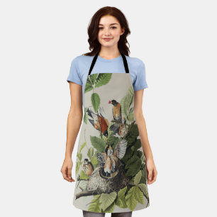 Vintage Audubon American Robin Bird Nest Art Apron