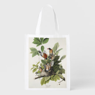 Vintage Audubon American Robin Bird Nest Art Grocery Bag