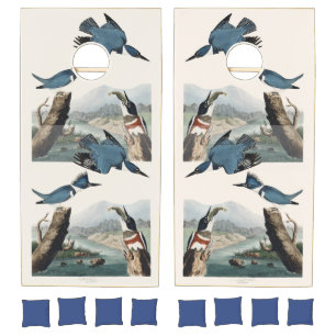 Vintage Audubon Belted Kingfisher Bird Art Cornhole Set