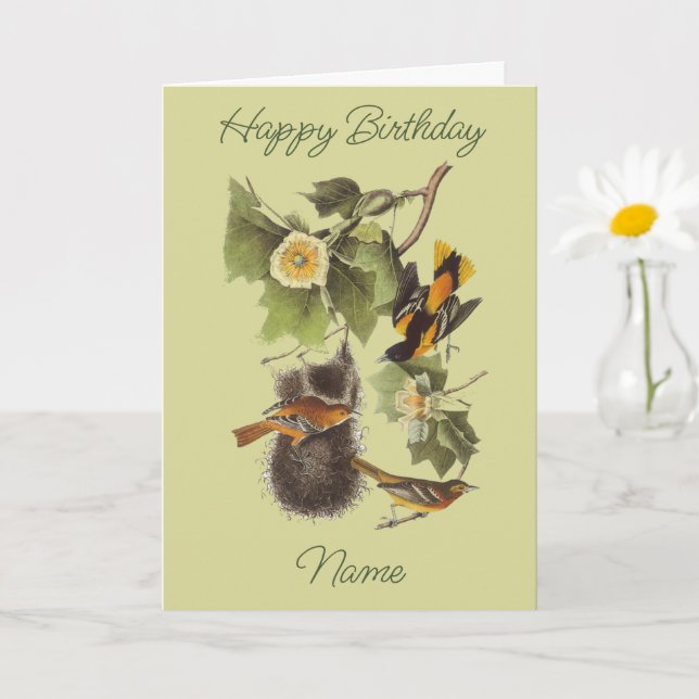 Vintage Audubon Bird Oriole Personalized Birthday  Card (Small Plant)
