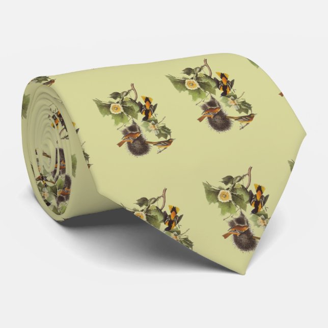 Vintage Audubon Birds Troupial Orioles Tie (Rolled)