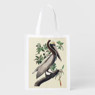 Vintage Audubon Brown Pelican Coastal Bird Art Grocery Bag
