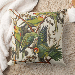 Vintage Audubon Carolina Parakeet Bird Art Throw Pillow