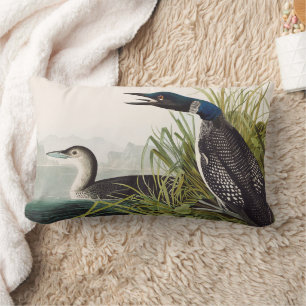 Vintage Audubon Common Loon Bird Nature Art Lumbar Pillow