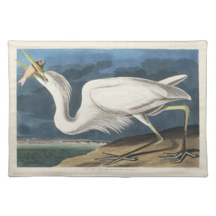 Vintage Audubon Great White Heron Bird Art Cloth Placemat