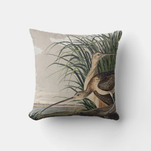 Vintage Audubon Long-billed Curlew Bird Art Throw Pillow