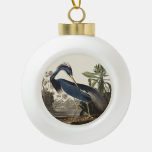 Vintage Audubon Louisiana Heron Bird Art Ceramic Ball Christmas Ornament