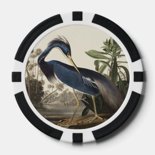 Vintage Audubon Louisiana Heron Bird Art Poker Chips