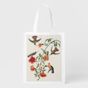 Vintage Audubon Mango Hummingbirds Flowers Grocery Bag