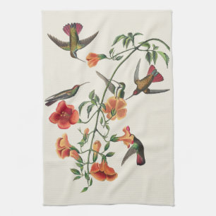 Vintage Audubon Mango Hummingbirds Flowers Kitchen Towel