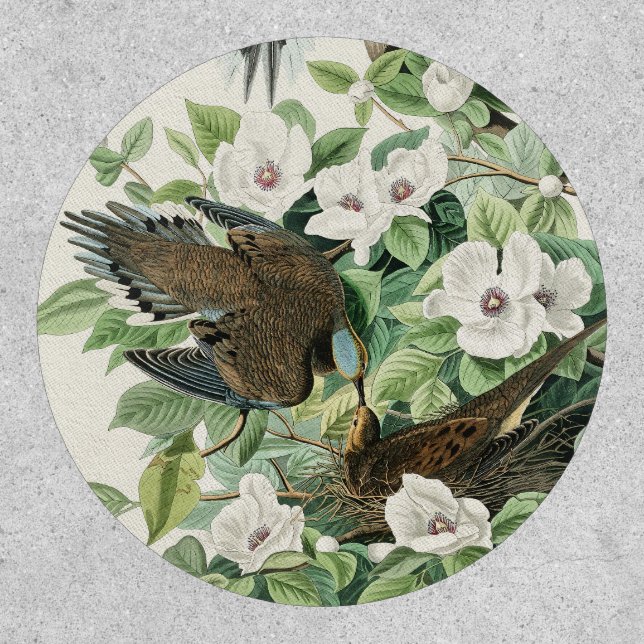 Vintage Audubon Mourning Dove Bird Flower Art Patch (Front)