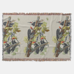 Vintage Audubon Pileated Woodpecker Bird Art Throw Blanket