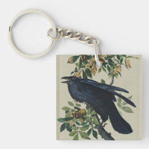Vintage Audubon Raven Bird Nature Art Keychain