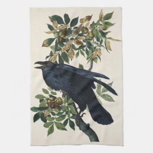 Vintage Audubon Raven Bird Nature Art Kitchen Towel